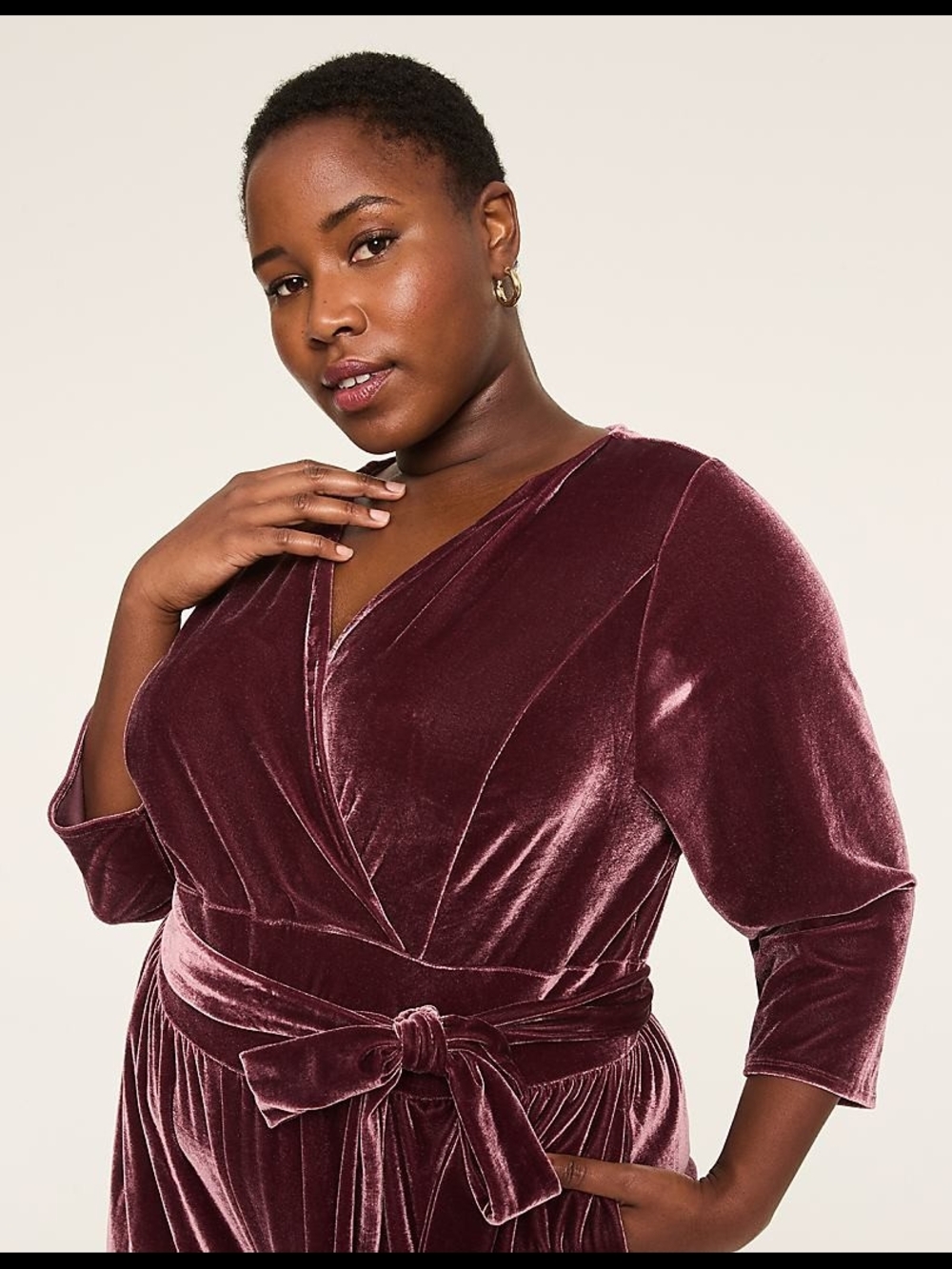 Lane Bryant's Lena Velvet Mock Wrap Jumpsuit in Deep Wine - Women's Plus